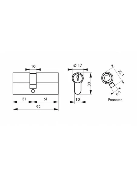 Cylindre hg6+ 31x61mm 5 clés panneton orientable